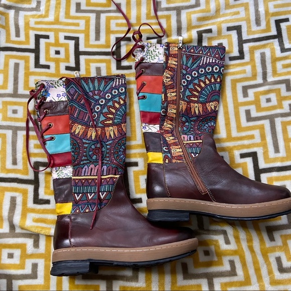 🌹Socofy Boho Tribal Brown Knee Boots Womens 7 - Picture 16 of 16